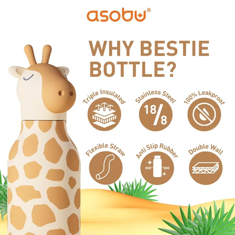 Botol Minum / Tumbler / Termos Stainless Steel - ASOBU Bestie Bottle 460ML - Girrafe 2