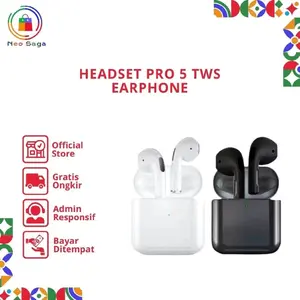 BT HEADSET Pro 5  TWS Earphone Nirkabel Headset Bluetooth 5.0