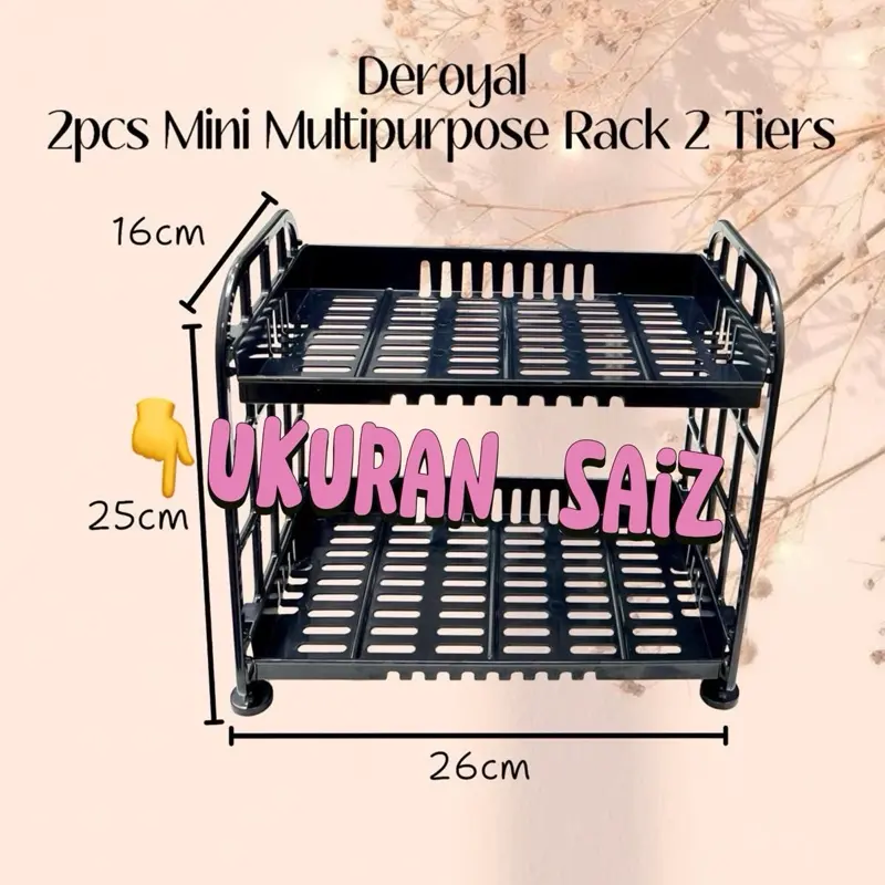 2sets Deroyal Multipurpose Mini Rack 2 tingkat. (Please look at the SIZE description before purchase) color: Blue, White, Black