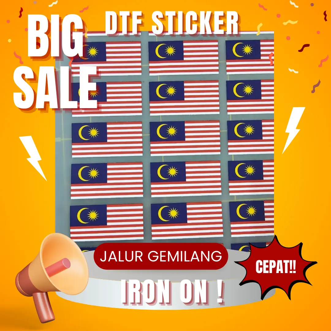 BENDERA MALAYSIA / JALUR GEMILANG - STICKER DTF / IRON ON Sticker Baju Sekolah dan IPTA spec KPM