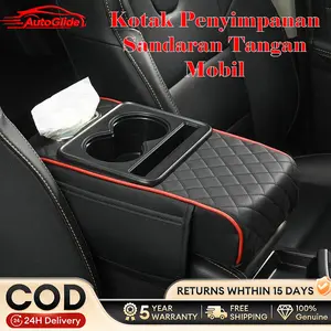 Bantal Sandaran Lengan  Mewah 5 dalam 1: Penutup Konsol Tengah Kulit PU Premium dengan 2 Tempat Gelas, Penyimpanan Kotak Tisu & Slot Telepon | Cocok , SUV, Truk | Desain Ergonomis Tinggi Dapat Diatur | Tahan Air & Gampang Dibersihkan mobil armrest Car