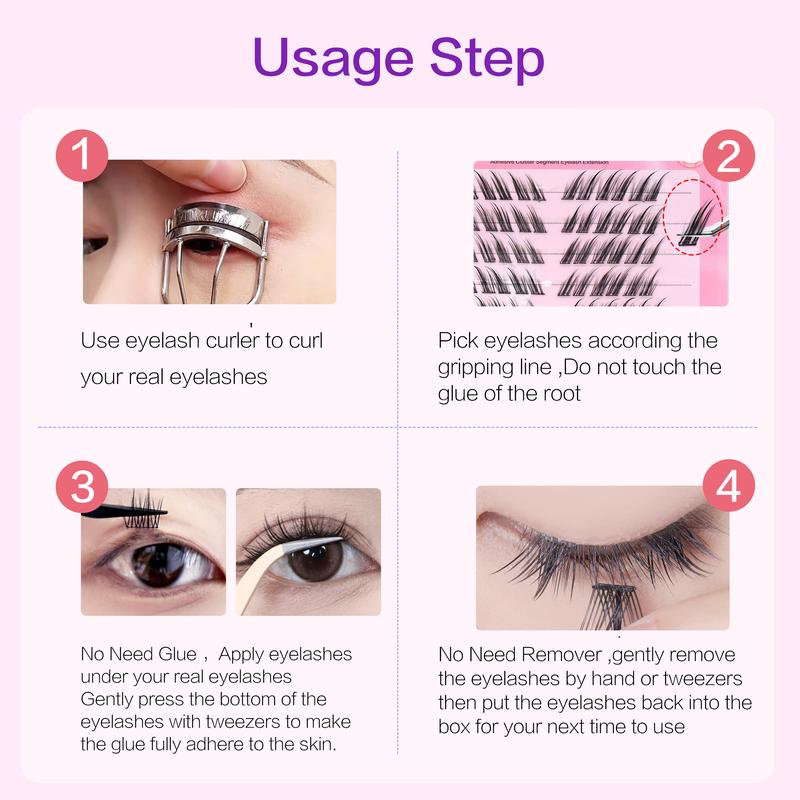 Product Introduction of [No Need Glue]Find Love Fox Eye NO.2 Pre-Bond Technology  No Glue Needed  DIY Eyelash  1-Step Press On Lashes Self Adhesive Reusable Natural Segmented  Long Lasting DIY Lash gluefree lashes Self-Adhesive C Curl Lashes 38