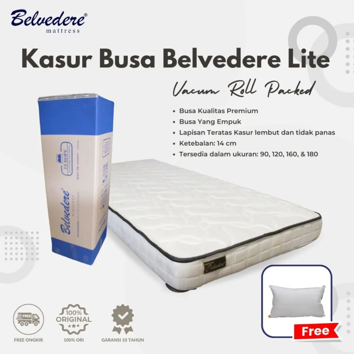 Belvedere Matras Lite - Free Bantal / High Density 28 Black Charcoal Foam/ Kasur Busa Box 10cm, 14cm