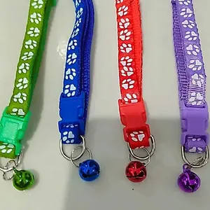 Kalung Kucing Lonceng Hewan Peliharaan Tali Leher Anjing Kecil Lonceng Pet Collar Dog Kitten Adjustable Motif Tapak Kaki Murah Import