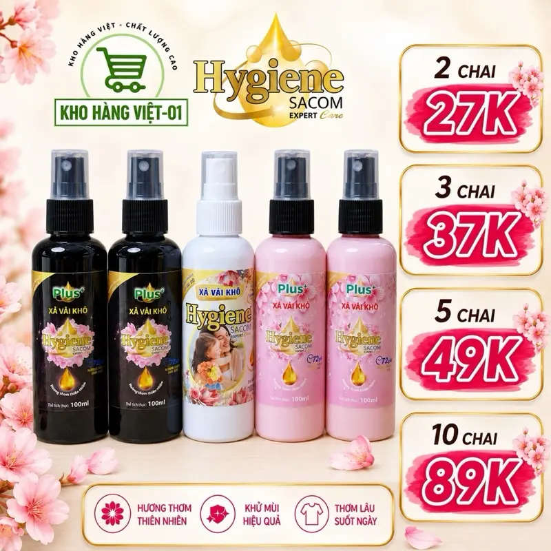[Giá sỉ] Chai Nước Xịt Xả Vải Khô- Xịt Thơm Quần Áo Thương Hiệu Hygiene SACOM exPERT care Thể tích 100ml Làm Mềm Vải Khử Mùi Hôi Ẩm Mốc Hiệu Quả Giữ Quần Áo Thơm Mát