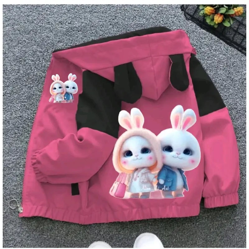 jaket hoodie anak kombinasi bergambar kelinci imut&lucu paling banyak dicari bahan bagus jaket waterproof jaket musim dingin jaket untuk anak perempuan umur 1-12 tahun Bayi 0