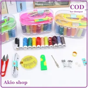 Alat Jahit Lengkap dengan 8 Gulungan Benang, Gunting, Kancing, Peniti, Jarum, dan Meteran dalam Kotak