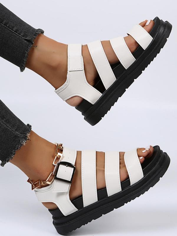 Women's Fashionable Plain Color Roman Style Sandals, Leather Sandals, Strap Sandals, Casual Comfortable Flat Sandals for Summer, Lightweight Breathable Shoes for Daily Wear, Mother's Day Gifts 6