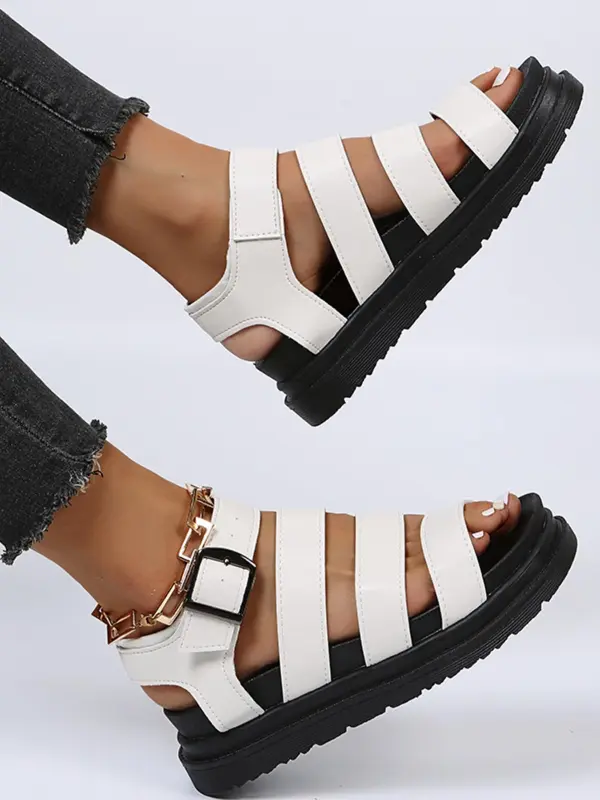 Women's Fashionable Plain Color Roman Style Sandals, Leather Sandals, Strap Sandals,  Toe Sandals, Casual Comfortable Flat Sandals for Summer, Lightweight Breathable Shoes for Daily Wear, Mother's Day Gifts 6