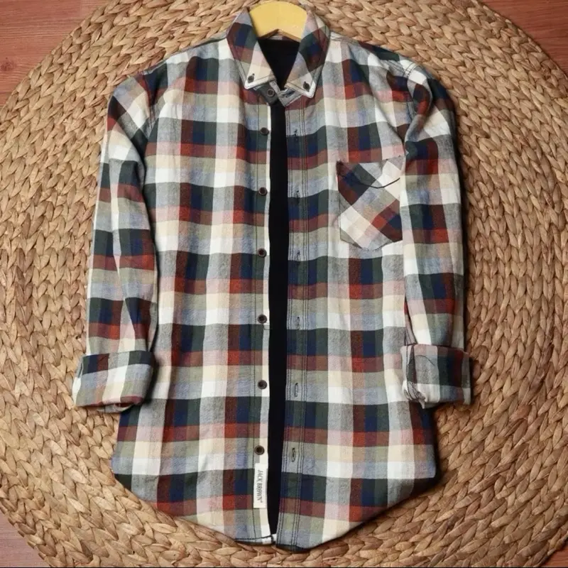 Kemeja Lengan Panjang premium JACKBROWN lengan panjang unisex kemeja pria dan wanita motif kotak Slim-fitting NP01 Lembut Nyaman Baju Flanel
