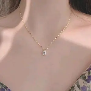 Kalung Titanium Rantai Pecah Kopi Mutiara Bulat Fhasion Aksesoris Wanita Perhiasan Elegan