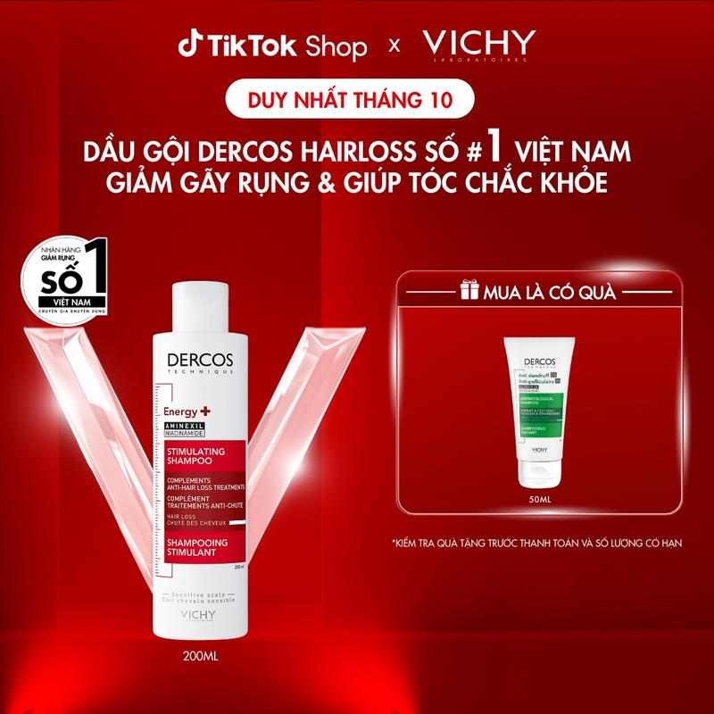 Dầu gội ngăn ngừa và giảm rụng tóc Vichy Dercos Energy + Shampoo Hairloss 200ml giúp tóc chắc khỏe và dày dặn hơn_haircare nam và nữ_ dùng được trên mọi nền da đầu nhạy cảm