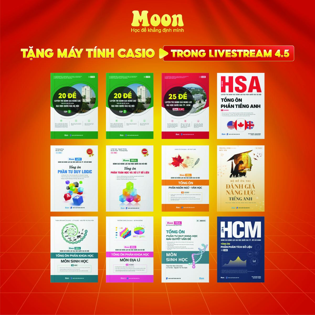 Sách đgnl 2025 chương trình mới, Sách đánh giá năng lực hà nội, hcm, đgtd 2k8 - HSA, TSA, APT Moonbook