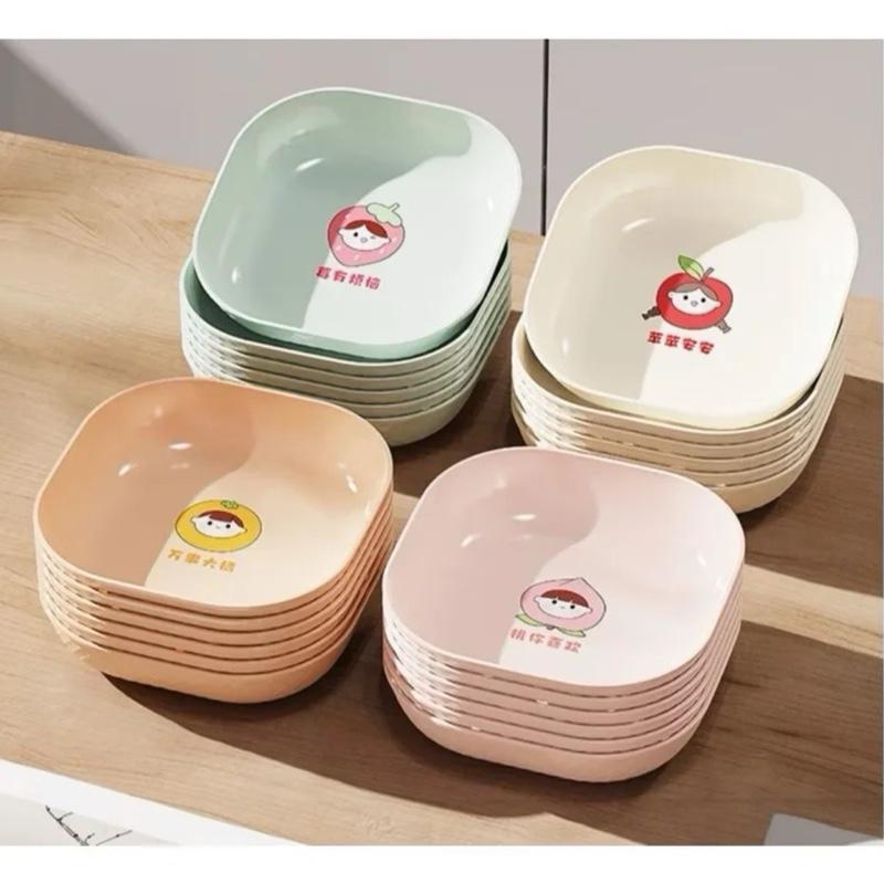 Combo 10 Đĩa Nhựa Vuông ChiBi Đựng Hoa Quả, Đồ Ăn Tiện Dụng, Nhựa PP An Toàn. KT 15x15x3cm