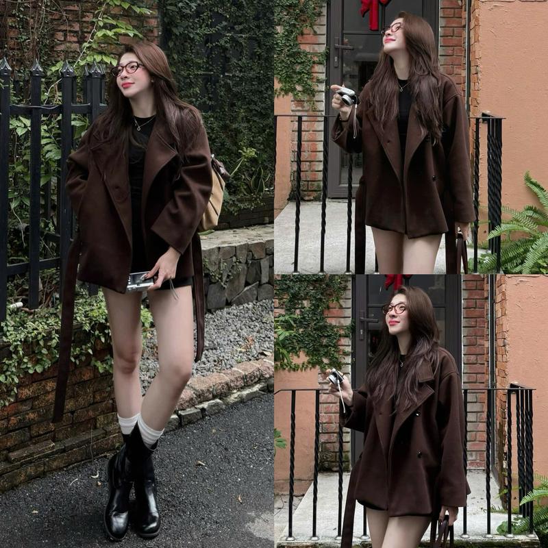 ẢNH OLDSCHOOL Áo khoác mangto dạ dáng ngắn kèm đai form rộng phủ JAMIE JACKET