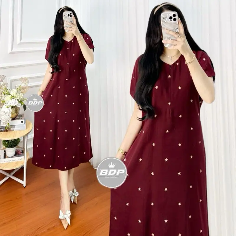 Daster Rayon Lengan Pendek Busui Resleting Depan Ld 110 Daster Remaja Motif Terbaru Dres Panjang Wanita Bumil Kancing Baju Tidur Arab Renda 6