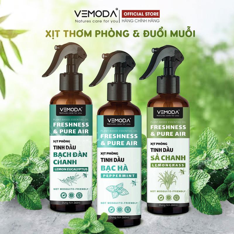 BÌNH XỊT PHÒNG TINH DẦU SẢ CHANH, BẠC HÀ, QUẾ, BẠCH ĐÀN CHANH VEMODA THƠM PHÒNG, KHỬ MÙI, HỖ TRỢ XUA ĐUỔI MUỖI VÀ CÔN TRÙNG, HIỆU QUẢ
