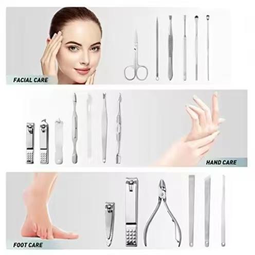 Product Introduction of 19 piece set leather nail Clipper Set Nose trimmed nail clippers eyebrow press for neckline pick accessories plus luxury nursing tools multi-function 4