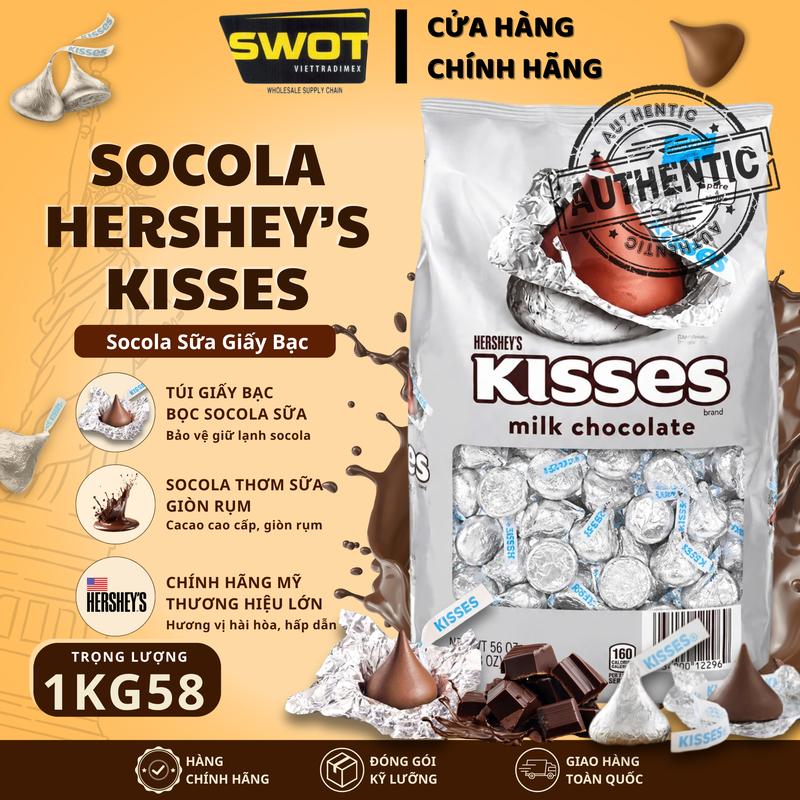 Socola Sữa Kisses Milk Chocolate Hershey's 330 viên 1.58kg của Mỹ, Ăn Vặt…