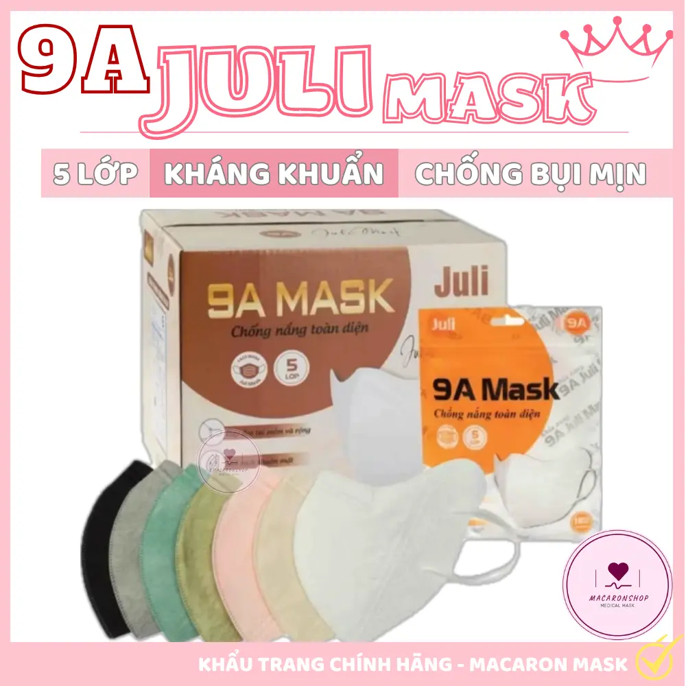 [Set 100 Chiếc] Khẩu Trang 9A JULI 5 Lớp Siêu bảo Vệ, Ngăn Ngừa Khói Bụi, Vi Khuẩn Và Tia UV.