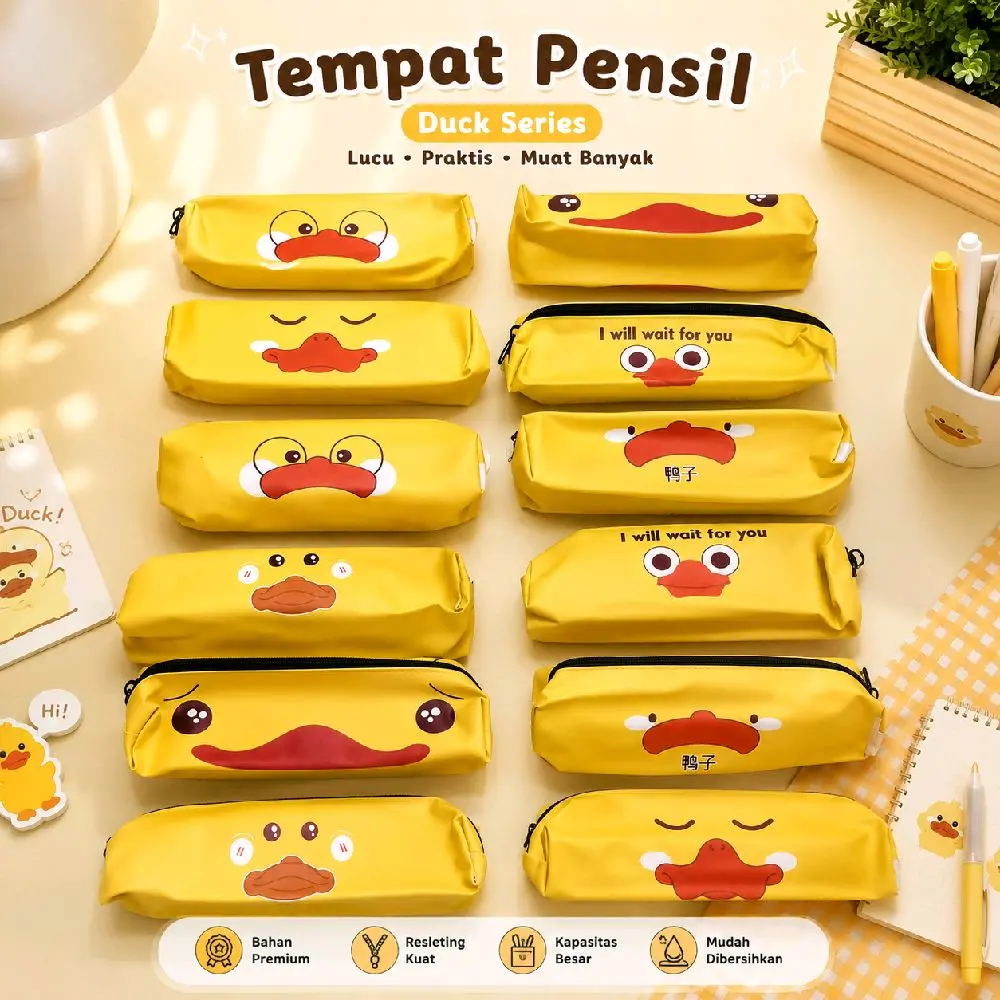 Tempat Pensil Duck Series Lucu Praktis Muat Banyak Bahan Premium Resleting Kuat Kapsitas Besar Mudah Dibersihkan