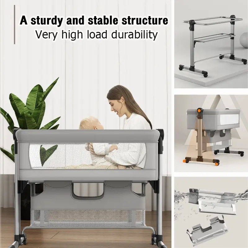 Baby Box Bayi Beside Crib Ranjang Bayi Tempat Tidur Ayunan Bayi Bisa Lipat Ada Traveling Empuk Newborn Grey Furniture Perlengkapan Tidur Baby Box Bayi Tempat Tidur Lipat dengan Ayunan dan Mosquito Net - Grey - Bantal multifungsi keranjang 2