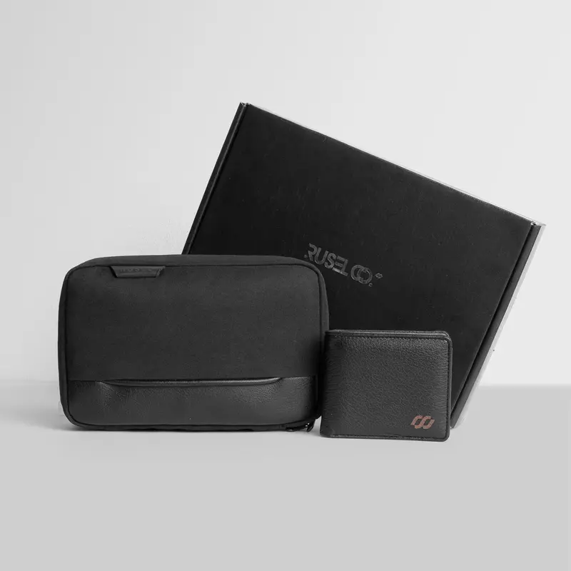 RUSELCO I Bundling Hemat Handbag Noah Max dan Wallet Walter Pria Kulit Hitam 1