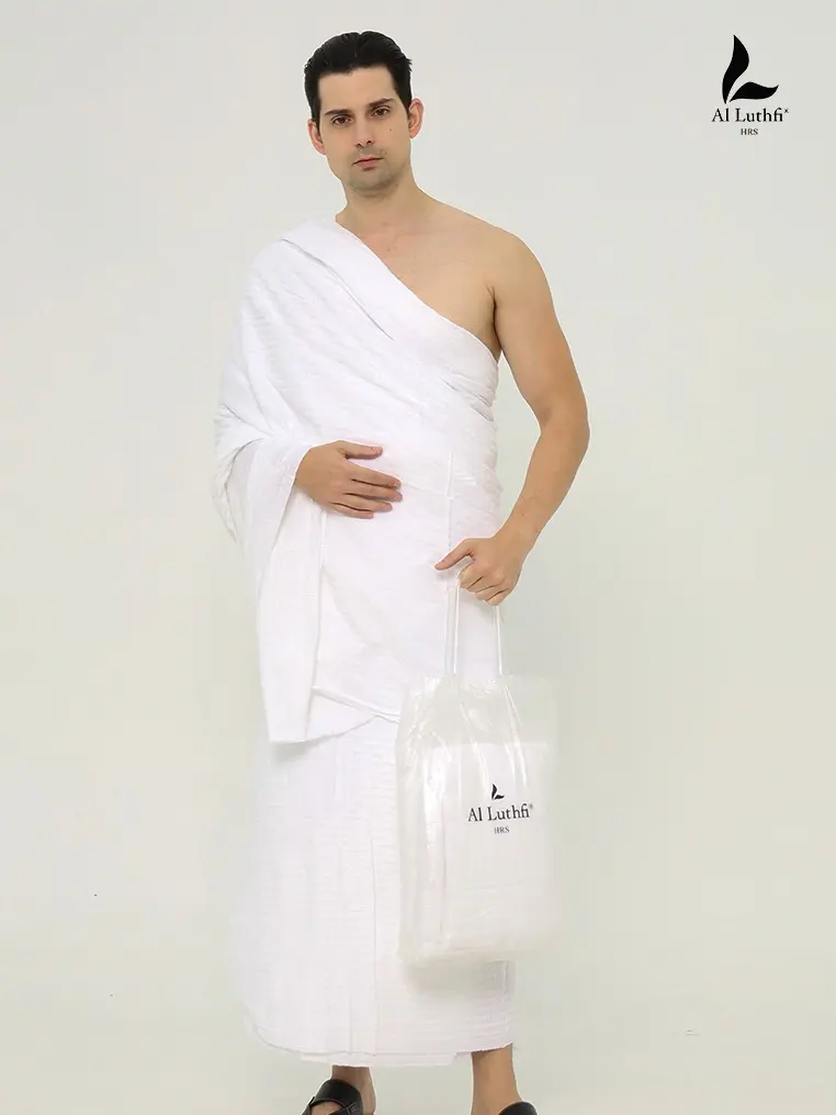 Al Luthfi Kain Ihram Pria Dewasa Motif Garis Garis Praktis Bundling Packaging Tas