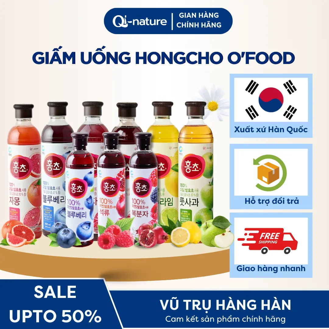 [Qi] Nước uống giấm lựu đỏ, mâm xôi Hongcho O'Food Hàn Quốc 500ml, 900ml chính hãng