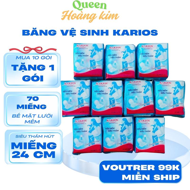    Combo 10 Gói   Băng Vệ Sinh Karios Thấm Hút Cực Tốt Dùng Cho Ngày Kinh Nguyệt Nhiều Gói Có 7 Miếng 5 Miếng Ngày 23 Cm +2 Miếng Đêm Nữ Cho Bé Tampon Women 