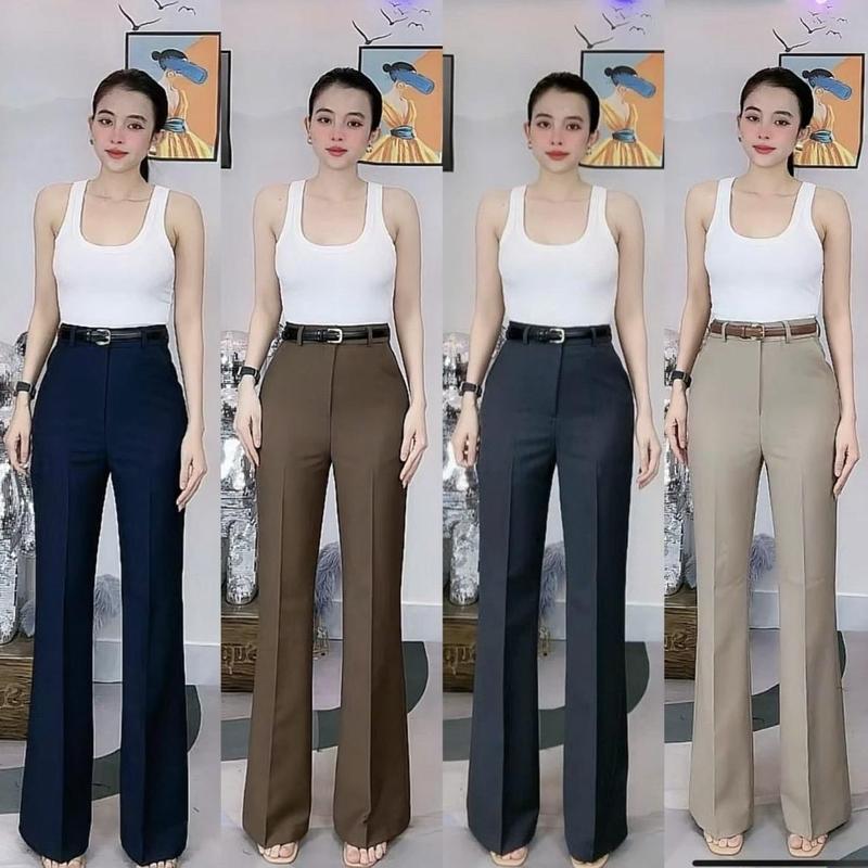 T280 - (Dài 103cm,ống 27cm) Quần ống loe cạp cao túi xéo co giãn nhẹ ( KHÔNG KÈM NỊT) Mộc She Nữ