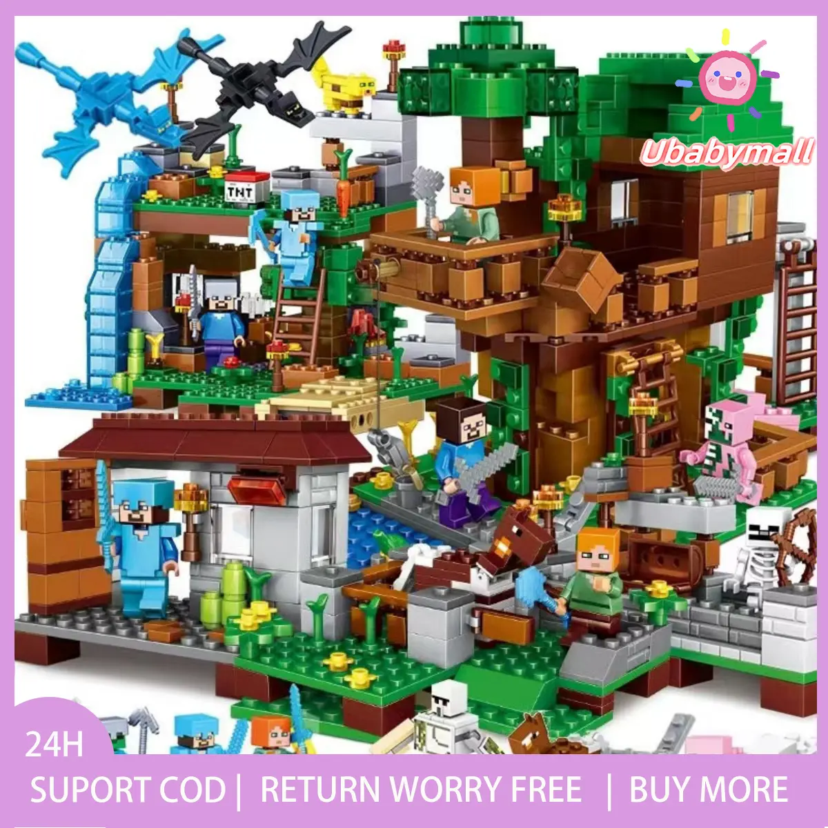 Block - My world Mainan Balok Bangunsusun Model Bentuk Rumah Pohon Hutan Untuk Diyedukasi Anak Puzzle Toy Wooden Motor