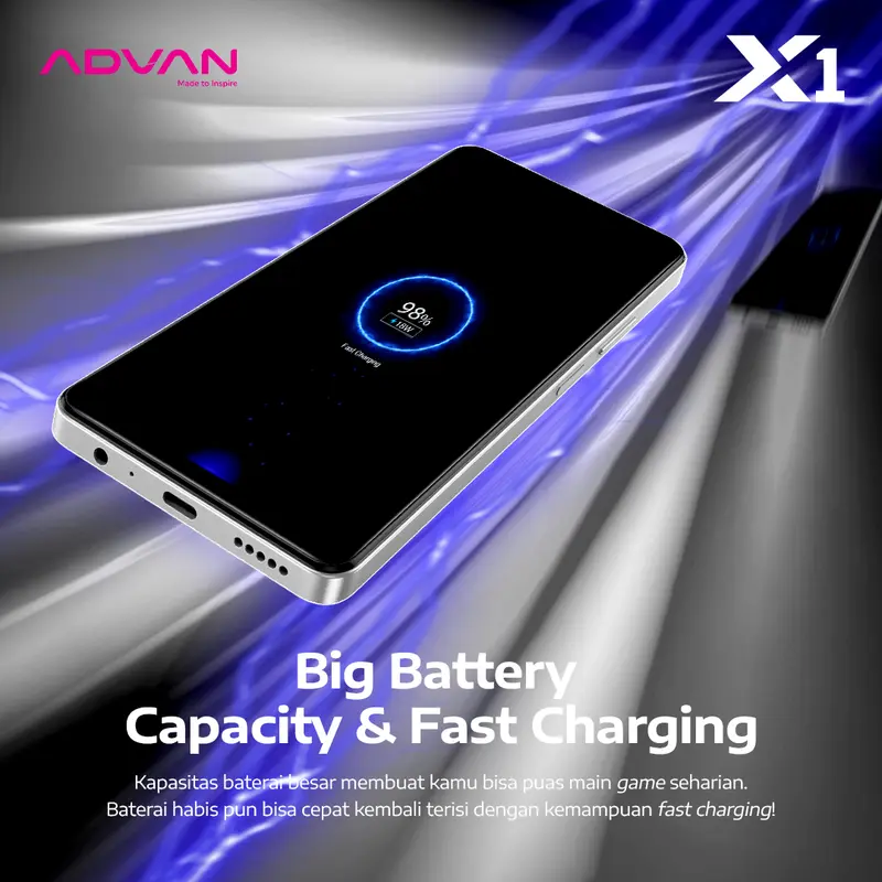 [Exclusive Baim Wong] ADVAN X1 Mediatek Helio G100 8GB+8GB/128GB High Refresh Rate 120Hz IPS FHD+ Sony 64MP Big Battery 5000mAh AI Camera UFS 2.2 NFC Fingerprint Android 14 Gaming Smartphone Handphone Fast Charging 5