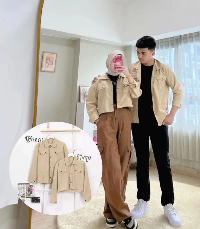 Outfit Couple - Kemeja Kanvas Couple Sudah isi 2 Pcs - Baju Couple Pria Wanita Korean Style 0
