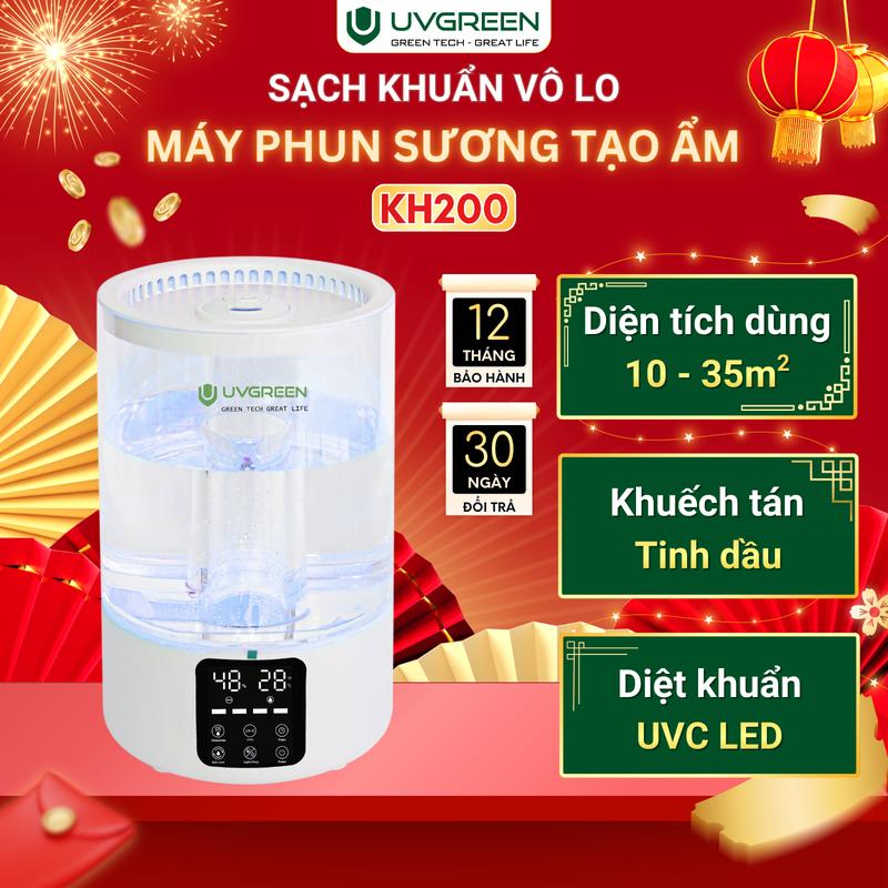  Máy Phun Sương Siêu Âm Hiện Đại UVGREEN KH200 – UVC LED Khử Khuẩn – Tự Động Tạo Độ Ẩm Làm Mát Chống Khô Họng – Phun Xông Khuếch Tán Hương Tinh Dầu Thơm Cho Phòng Ngủ Điều Hòa – Bảo Hành Chính Hãng 
