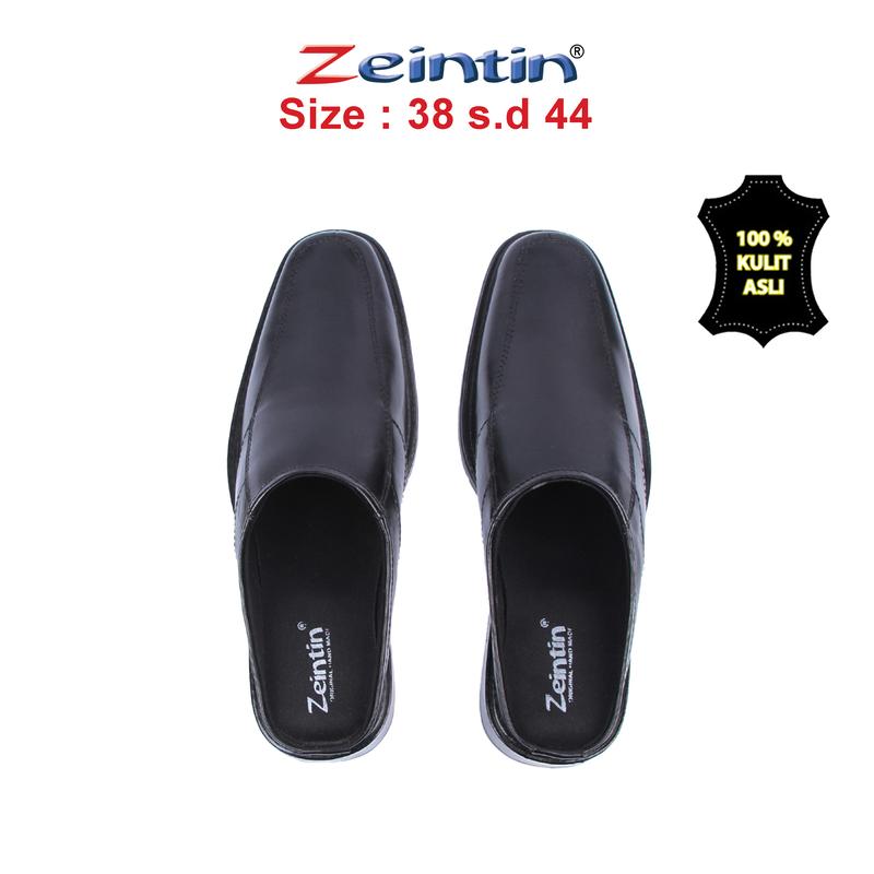 Zeintin - Sandal Slip On Pria Bustong Pria kulit Sepatu Slip On Pria Hitam AJ Selop Shoes Kasual Sendal 4