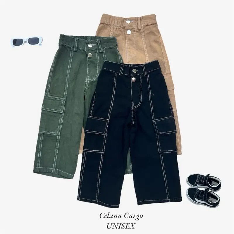 Ervis Celana cargo unisex Jeans anak bahan denim 2-8 tahun simple pas bawahan