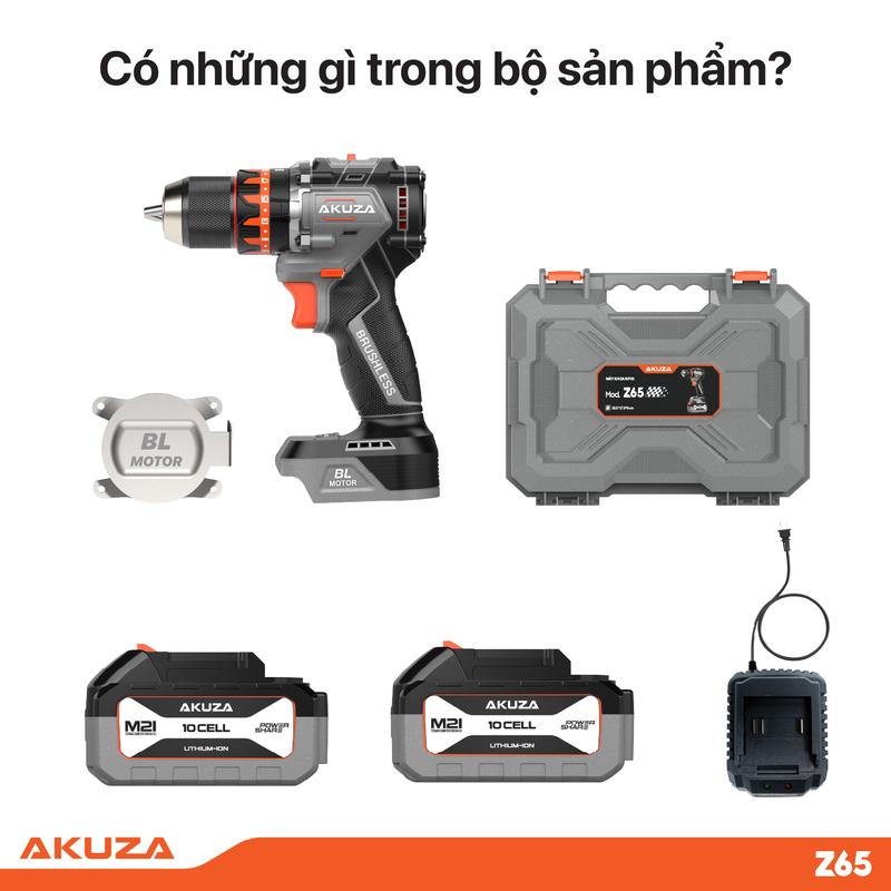   Chính hãng  Khoan AKUZA Z65 khoan pin 21V không chổi than  lực siết 65NM tốc độ 2000 RPM 