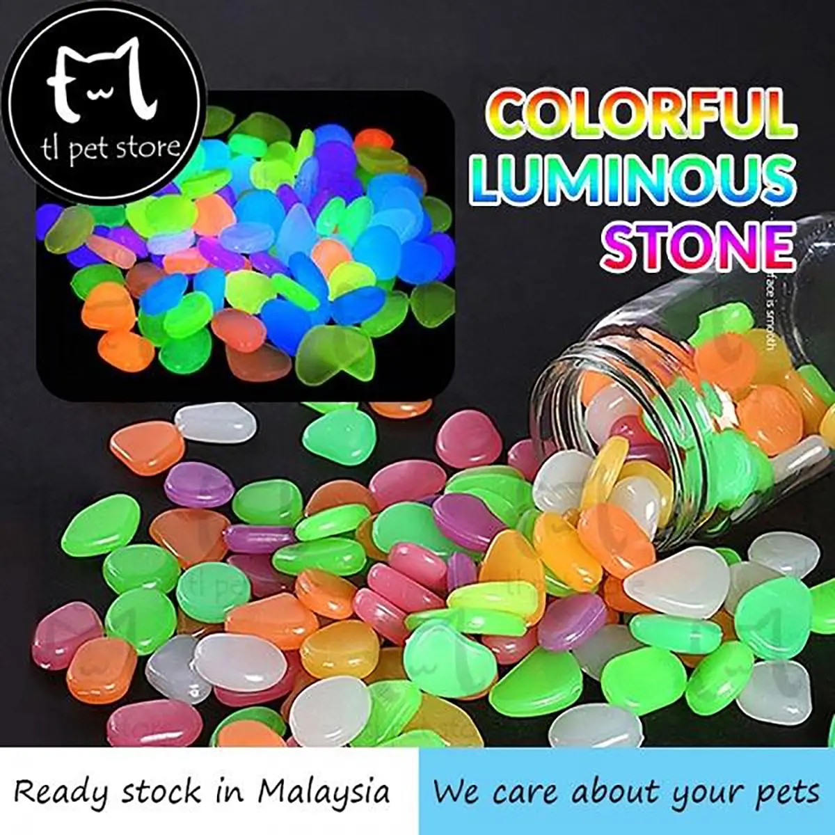 10pcs/pack Batu Hiasan Bercahaya Artificial Colorful Luminous Stone Landscaping Aquarium Pebble Stone Glow in the Dark