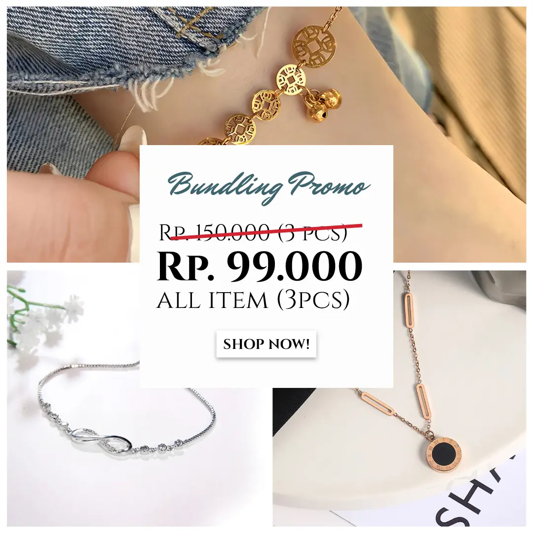 Paket 3 Perhiasan Titanium Bebas Pilih (Kalung, Gelang, Anting, Cincin)