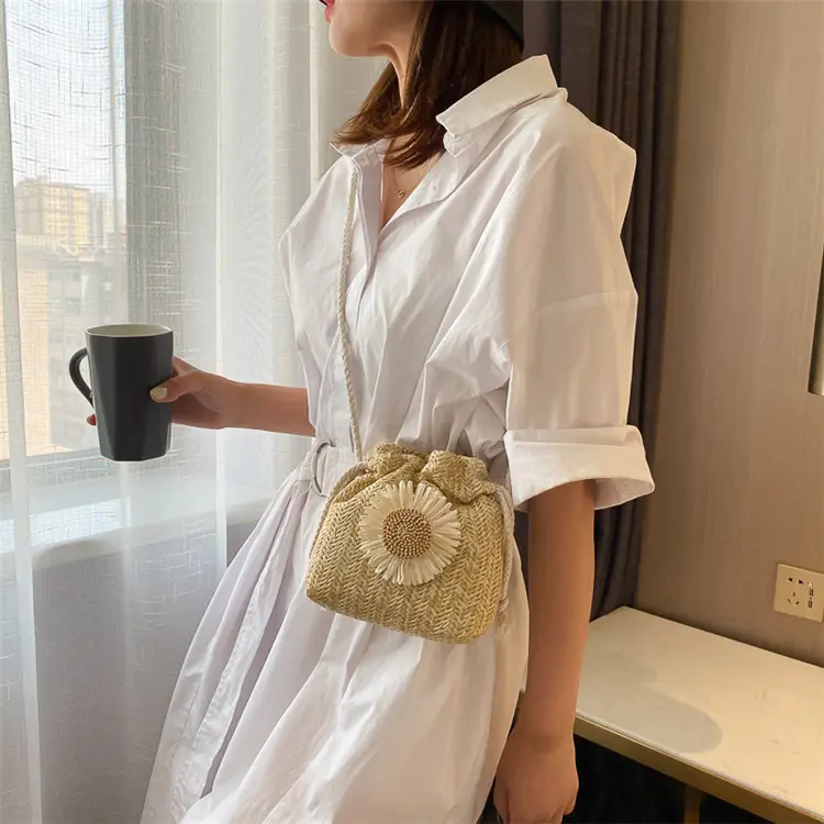 Tas Selempang Bucket Serut Bahan Anyaman Bunga Matahari/Tas Serut Bunga Matahari [READY Jakarta] Wanita 5