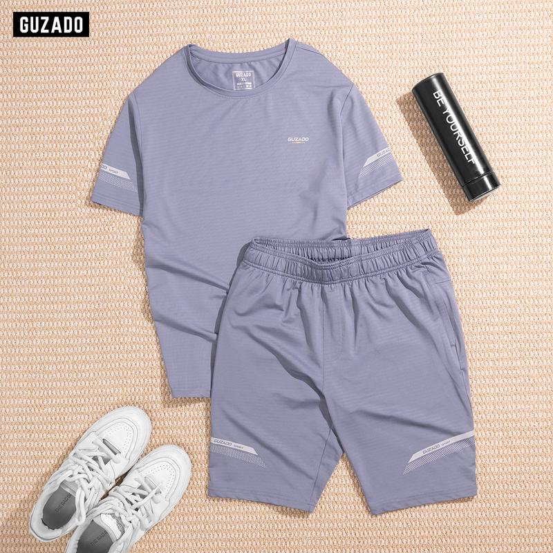 Bộ Quần Áo Thể Thao Nam GUZADO Vải MAXCOOL Thông Hơi Thoáng Khí Thiết Kế Họa Tiết Trẻ Trung 5 Màu Basic GBH01