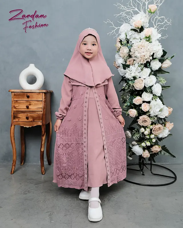Afifa gamis set anak perempuan malika mix cringkle/ gamis anak cantik elegant gamis set terbaru 2