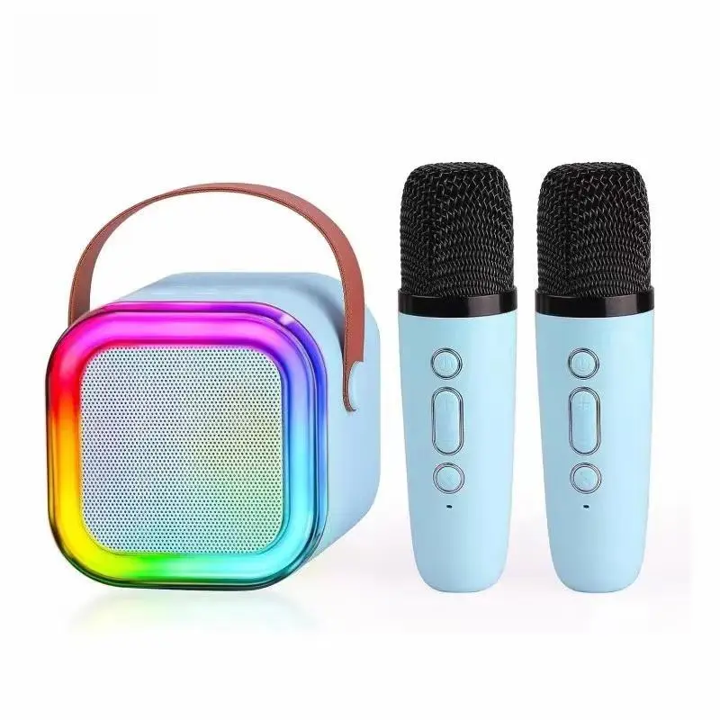 Bluetooth Wireless K12 Portable Karaoke Speaker 2 Microphones Handheld Audio Digital Sing RGB Light USB Computer Bookshelf  Speakers Outdoor Mini Speaker Colorful Rechargeable