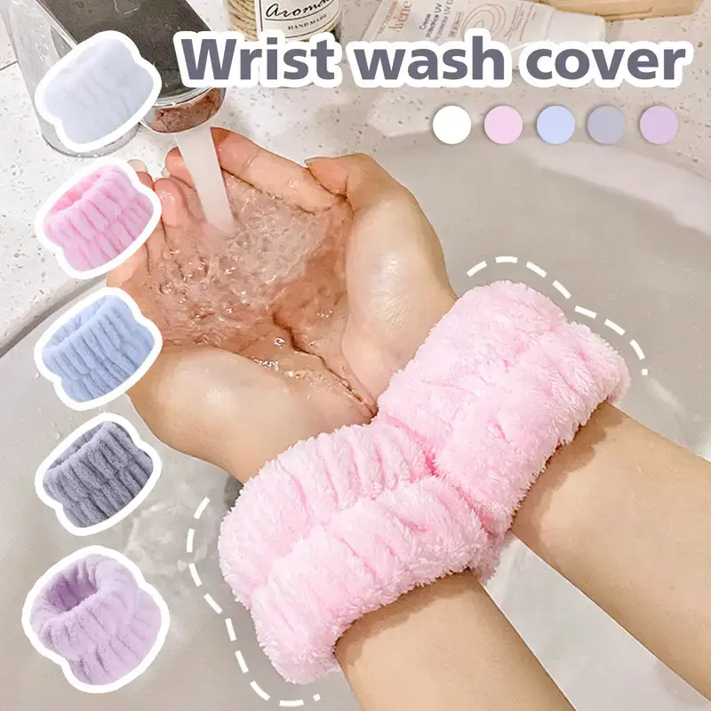 Bộ cổ tay băng đô nơ，dây đeo cổ tay và băng đô cài tóc siêu thấm, phụ kiện tóc thời trang để rửa mặt và trang điểm 7