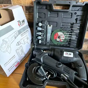 B-W Electric Drill & Angle Grinder Set Mesin Bor Baterai & Mesin Gerinda dengan 20 Aksesori dan Kotak Penyimpanan