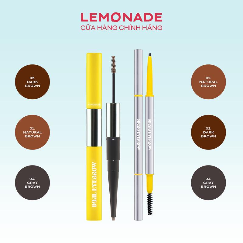 [KOL] Combo 01 Chì kẻ mày 2 đầu bền màu Lemonade Dual Eyebrow 2.75g và 01 Chì kẻ mày siêu mảnh lâu trôi Lemonade Micro Eyebrow 0,1g