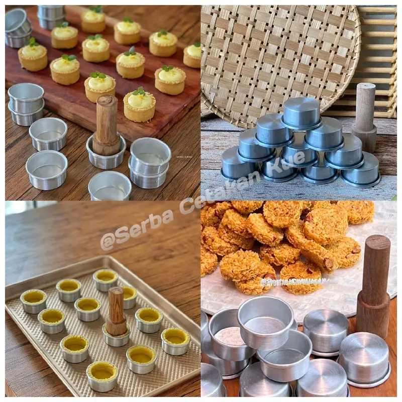 12pcs Cetakan Tart Mini + Kayu penekan - Cetakan Tartlet Loyang Diameter 4,5,6,7,8 cm murah meriah 0