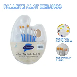 Palette Melukis + 6 Kuas Set Lengkap untuk Lukisan yang Lebih Hidup Art Brush Set Perlengkapan Melukis YL-030901