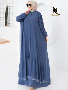 MELISHA Gamis Ceruty BabbyDoll / Dress Plus INNER /Dress Kondangan | Wanita Muslim | Karet Panjang | Ibu Menyusui Nyaman | Variasi Simple